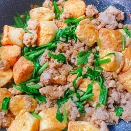 ผัดเต้าหู้ไข่กับข้าว[เลือกเนื้อสัตว์ได้ค่ะ]