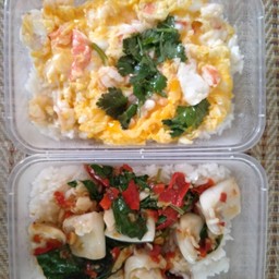ข้าวไข่ข้นกุ้ง+ ข้าวไข่ข้นปลาหมึกสับ