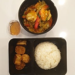 ข้าวกุ้งผัดผงกะหรี่+จ๊อปู