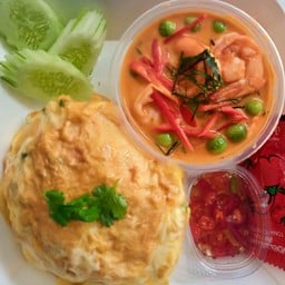 ชุดข้าวไข่เจียว+แกงพะแนงกุ้ง