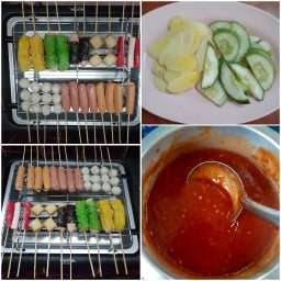 ร้านลูกชิ้นชุบแป้งทอดกรอบสีส้ม  สูตรดั้งเดิมหน้าโรงเรียน