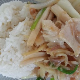 ข้าวราดผัดขิงสด ไก่