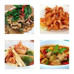 กระเพราไข่เยี่ยวม้าหมูสับ+ผัดถั่วลั่นเตาทะเล+ไส้กรอกทอด5ชิ้น+แกงป่าไก่+ข้าวเปล่า2ถุง