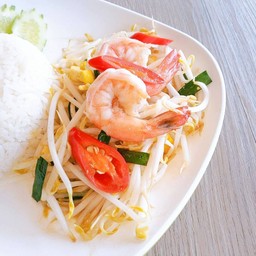 ผัดถั่วงอก กุ้ง.