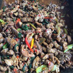 ผัดกระเพราเครื่องในไก่