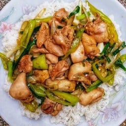 ข้าวผัดพริกอ่อนไก่ราดข้าว