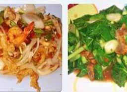 ยำสามกรอบ+ผักคะน้าหมูกรอบ