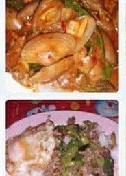หอยลายผัดพริกเผา+ข้าวกระเพราหมูสับไข่ดาว