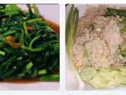 ผัดผักบุ้งไฟแดง+ข้าวผัดหมู