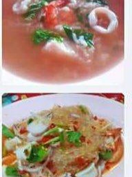 ข้าวต้มรวมทะเล+ยำวุ้นเส้นกุ้งหมึก