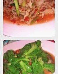 หมูมะนาว+ผัดแขนงหมูกรอบ
