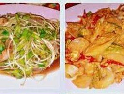 ต้นอ่อนทานตะวันหมูกรอบ+ปลาหมึกผัดผงกะหรี่