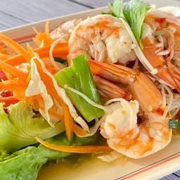 ยำเห็ดเข็มทองกุ้งสด
