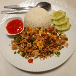 ข้าวราดหมูสับ+ไข่คั่วพริกเกลือ