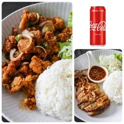 [อร่อยซ่ากับโค้ก ]ข้าวหน้าไก่ย่างไทยไทย+ข้าวยำไก่แซ่บ+โค้ก 1กระป๋อง