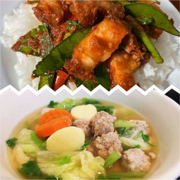 เซตข้าวพริกแกงหมูกรอบ+ต้มจืดเต้าหู้หมูสับ
