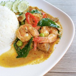 เขียวหวานผัดแห้ง กุ้ง.