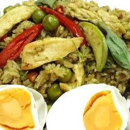 ผัดพริกแกงเขียวหวานหมูเด้ง+ไข่เจียว