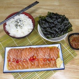 SET แซลมอนดองซีอิ๊วเกาหลี+ ข้าวญี่ปุ่น + สาหร่าย