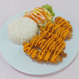 ข้าวหมูทอดราดชีส