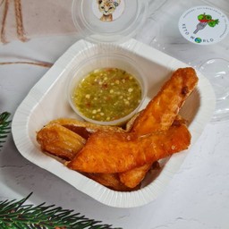 ท้องปลาแซลม่อนทอด +น้ำจิ้มซีฟู้ดคีโต