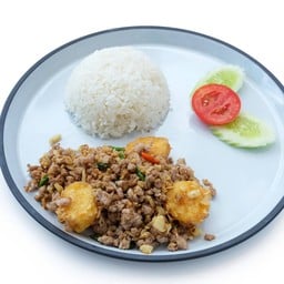 ข้าวหมูคั่วพริก+เต้าหู้