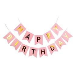สีชมพูอ่อน ธงวันเกิด ป้ายวันเกิด HAPPY BIRTHDAY