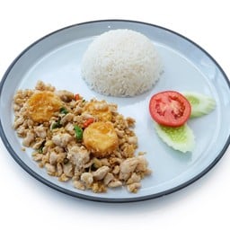 ข้าวไก่คั่วพริก+เต้าหู้