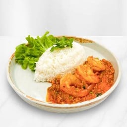 ข้าวกุ้งจัมโบ้ทอดกระเทียมพริกไทย