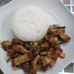 ข้าว หมู3ชั้น,  หมูกรอบผัดพริกเกลือ