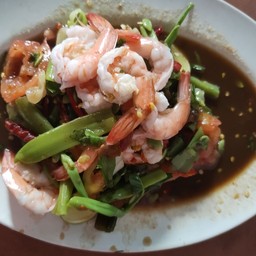 ตำกุ้งสุกผักลวก