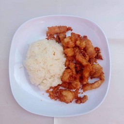 หมูสามชั้นทอดกระเทียมพริกไทย+ข้าวเหนียว
