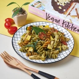 พาสต้าเพสโต้โฮมเมด เต้าหู้เห็ดรวมเจ Vegan Homemade Pesto with Tofu and Mushrooms