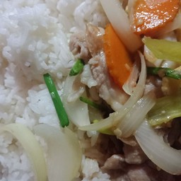 ข้าวราดผัดน้ำมันหอย