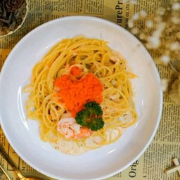 สปาเก็ตตี้ครีมซอสไข่กุ้ง