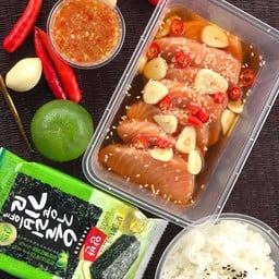 (ชุดใหญ่) แซลมอนดองซีอิ๊วเกาหลี X สาหร่ายเกาหลี X ข้าว X น้ำจิ้มซีฟู้ด(ช่วงราคาแซลมอนขึ้นแรง)