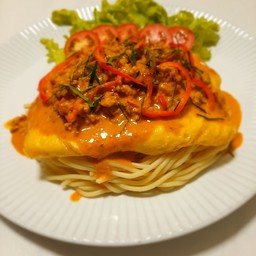 สปาเกตตี้ฉุ่ฉี่ไข่เจียวหมูสับ