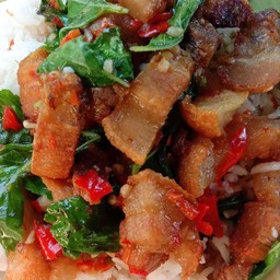 กะเพราหมูกรอบ (กับข้าว)