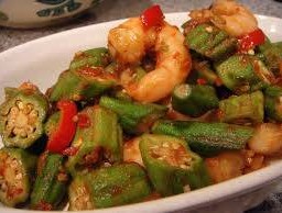 กระเจี้ยบผัดกุ้ง okra sambal with shrimps