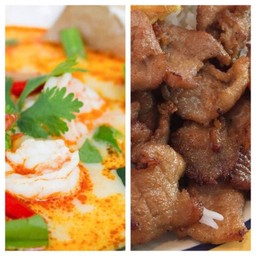 2 อย่าง 229 ต้มยำกุ้ง กะ หมูหมักทอดน้ำปลา (เป็นกับข้าว)