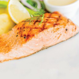Grilled Salmon Saffron Cream Sauce