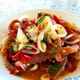 ยำปลาหมึกสด+หมึกกรอบ สูตรน้ำยำปลาร้า