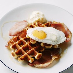 Waffle with Maple Back Bacon and a Sunny-Side Up Egg