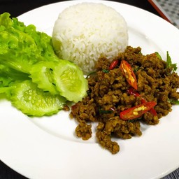 ข้าวคั่วกลิ้งหมูสับ+ไข่ดาว