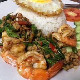 ข้าวหอม+เพราหมูสับใส่กุ้ง