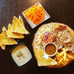 พอรคชอฟ,ซุปเห็ด,เฟรนฟรายชีส และขนมปังกระเทียม