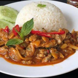 ข้าวเนื้อหอยลายผัดพริกเผา