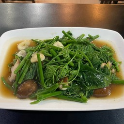 ผักแม้ว + เห็ดหอมสดผัดน้ำมันหอย