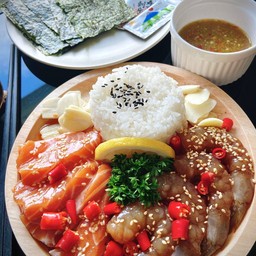 เซ็ท D กุ้ง+แซลมอนดองซีอิ๊ว(สำหรับ 1 ท่าน)