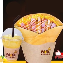 OE2+L.ไข่+แฮม+ไส้กรอก+น้ำมะนาวผสมน้ำผึ้ง